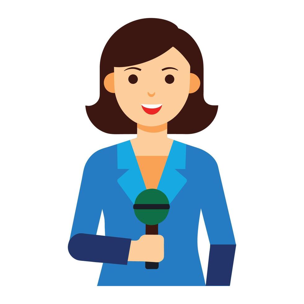 clipart features a professional woman reporter holding a microphone vector