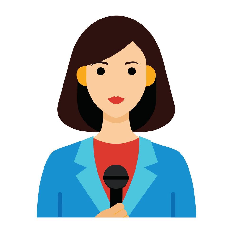 clipart features a professional woman reporter holding a microphone vector