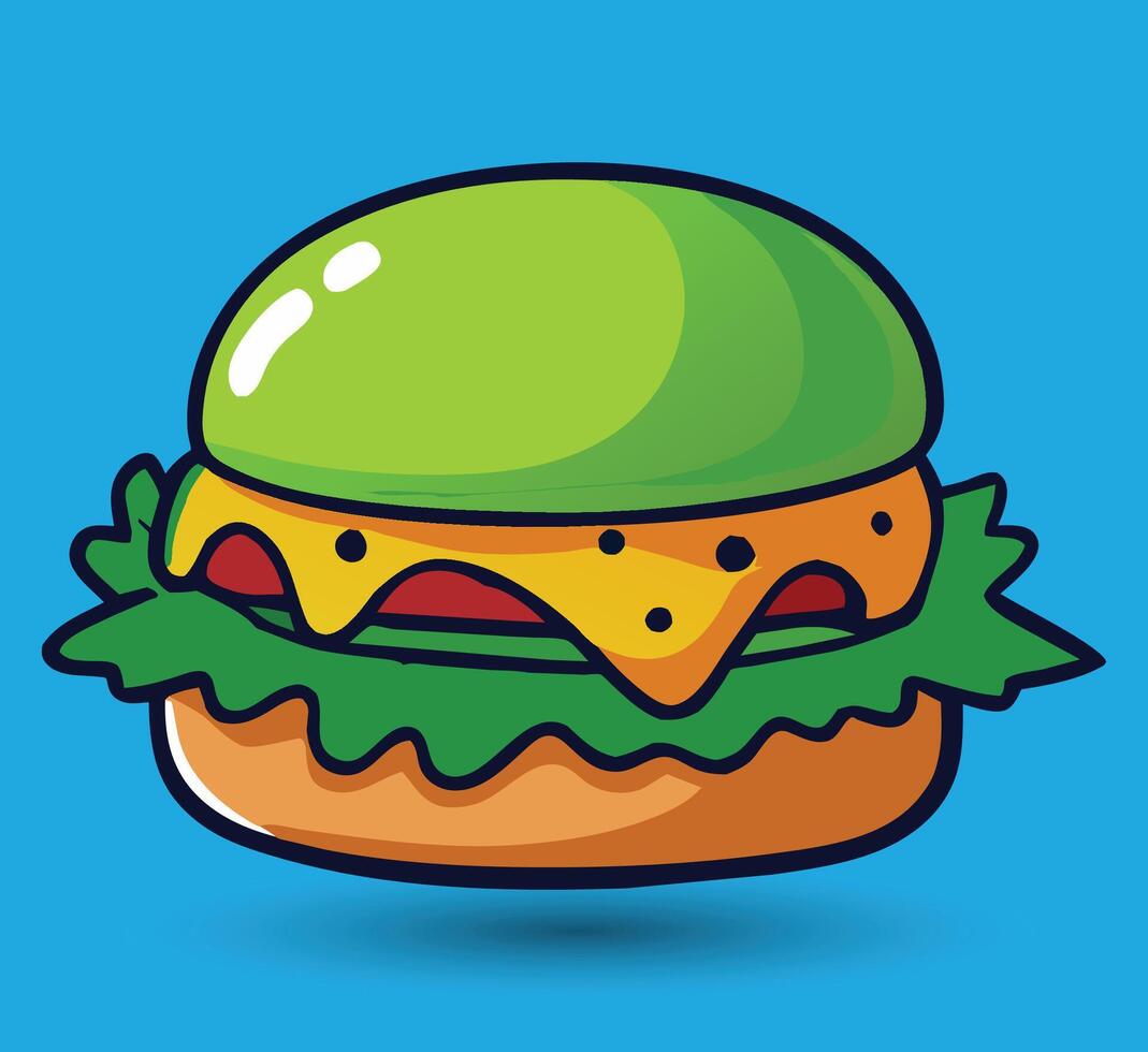 Hand Drawn Burger Vector Illustration. Burger with juicy beef.