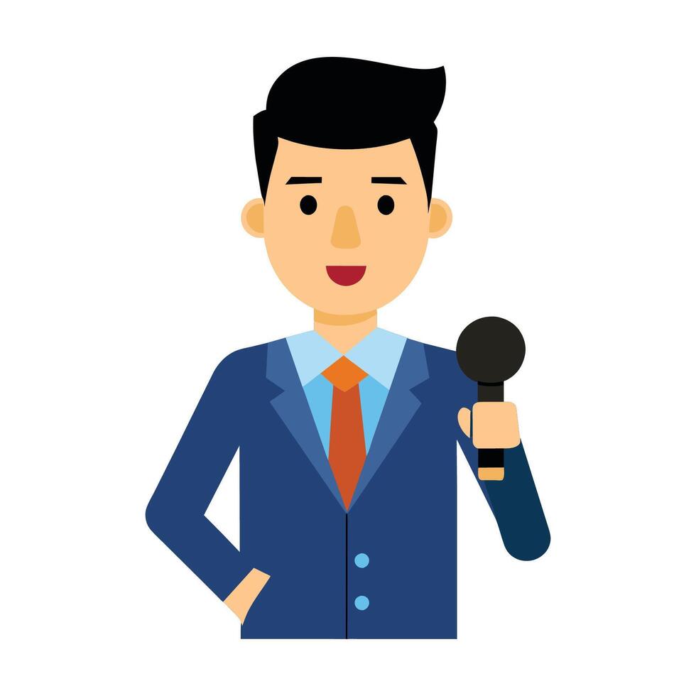 clipart features a professional male reporter holding a microphone vector