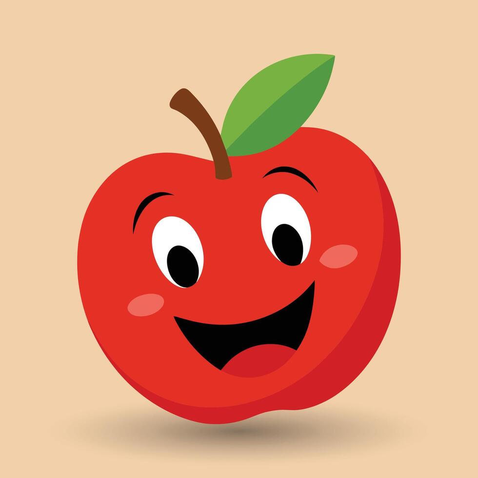 Smiling apple with eyes cute funny apple fruit cartoon style vector design illustration