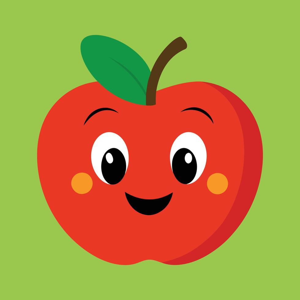 Smiling apple with eyes cute funny apple fruit cartoon style vector design illustration