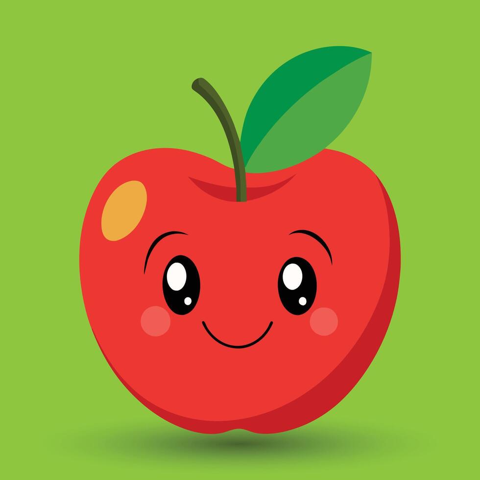 Smiling apple with eyes cute funny apple fruit cartoon style vector design illustration