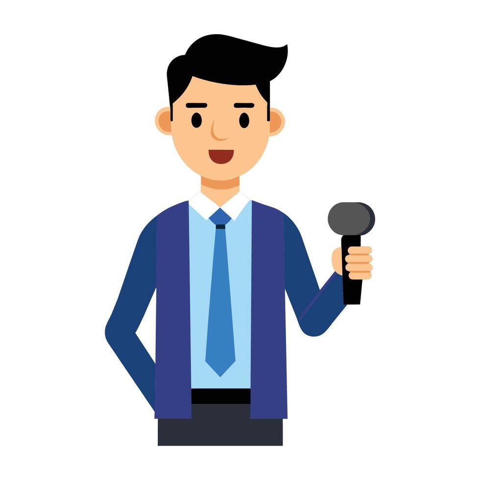 clipart features a professional male reporter holding a microphone vector