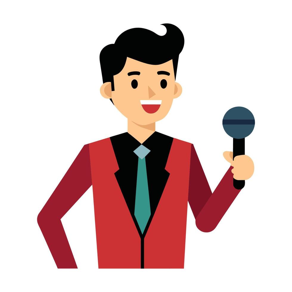 clipart features a professional male reporter holding a microphone vector