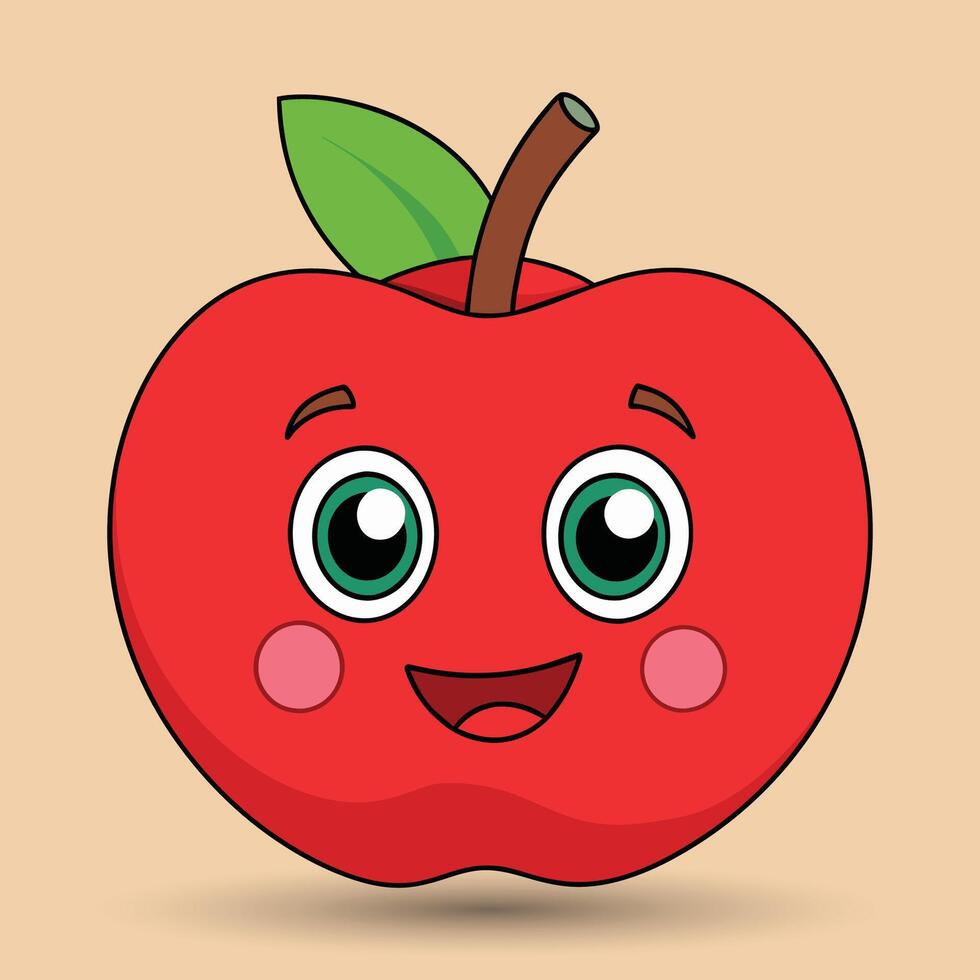 Smiling apple with eyes cute funny apple fruit cartoon style vector design illustration