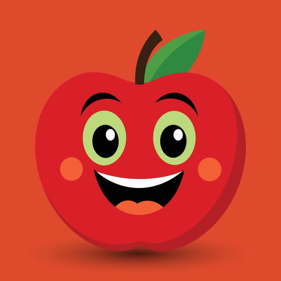 Smiling apple with eyes cute funny apple fruit cartoon style vector design illustration