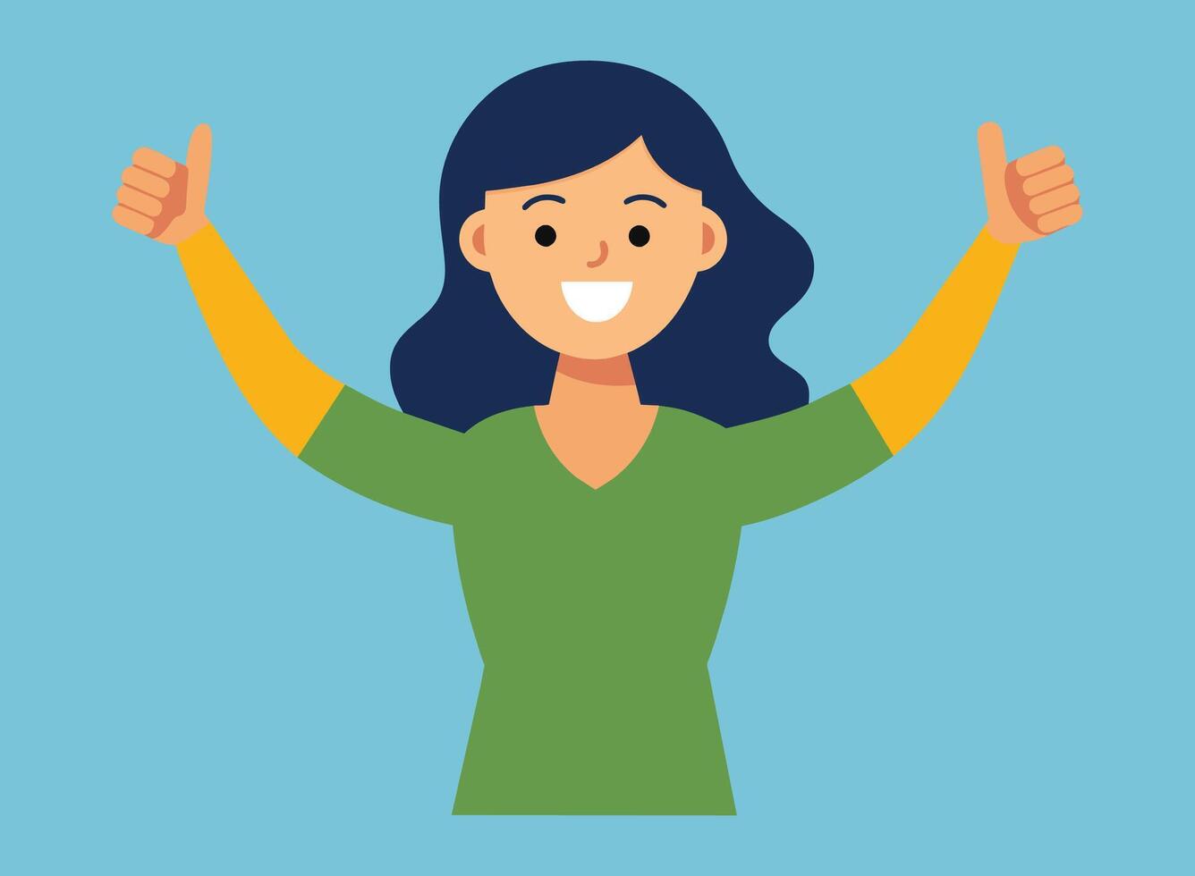 woman with thumbs up in the air enjoys life vector