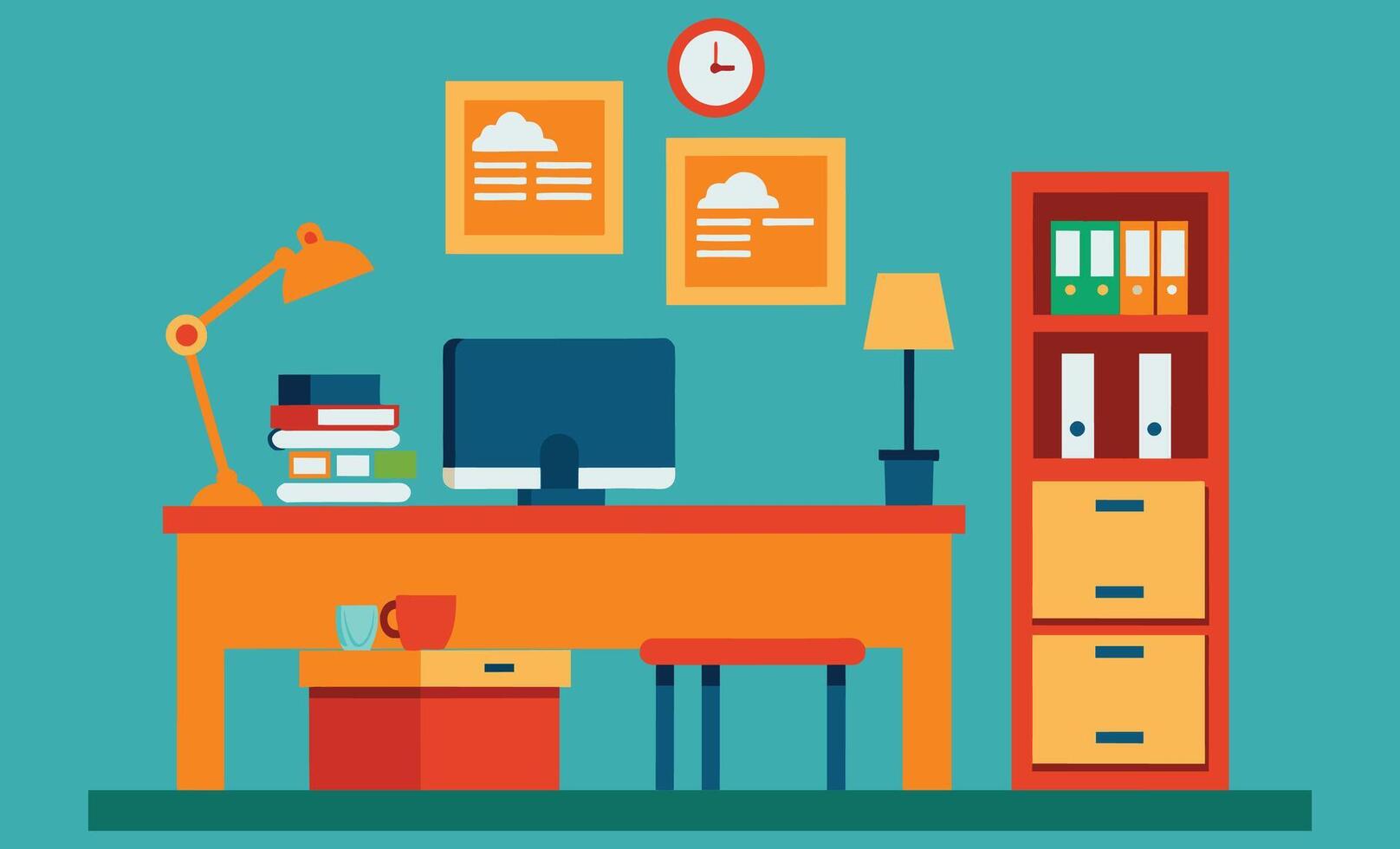 flat vector illustration group business team meeting and creative agency workspace