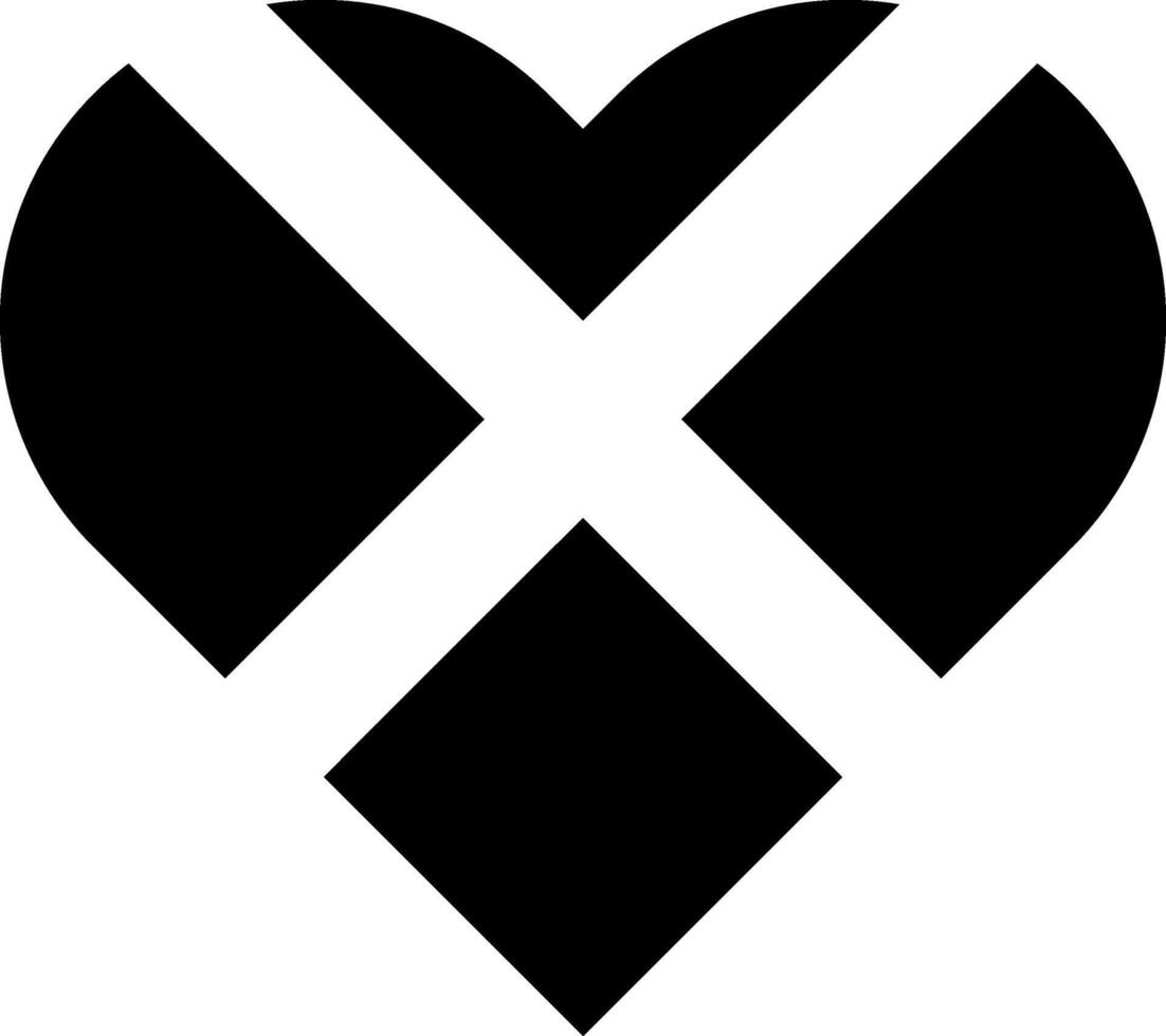 minimalista negro corazón con un X en el centrar vector