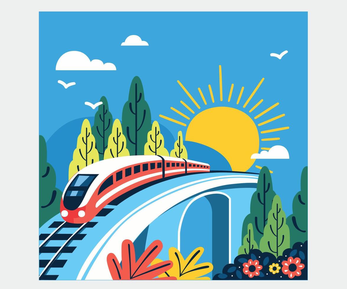 mano dibujado nacional tren día ilustración vector