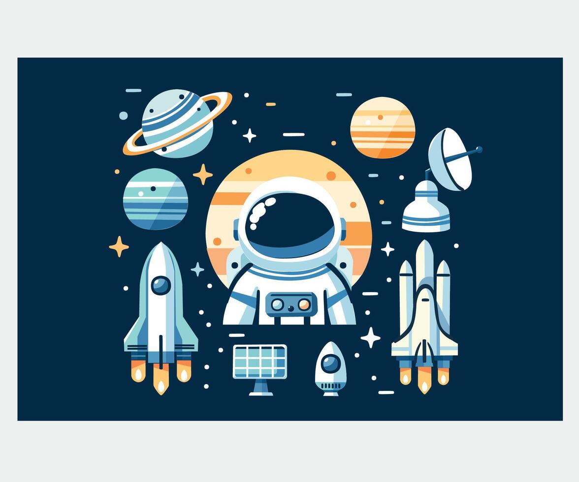 Astronaut Space Planets Cartoon Elements Illustration vector