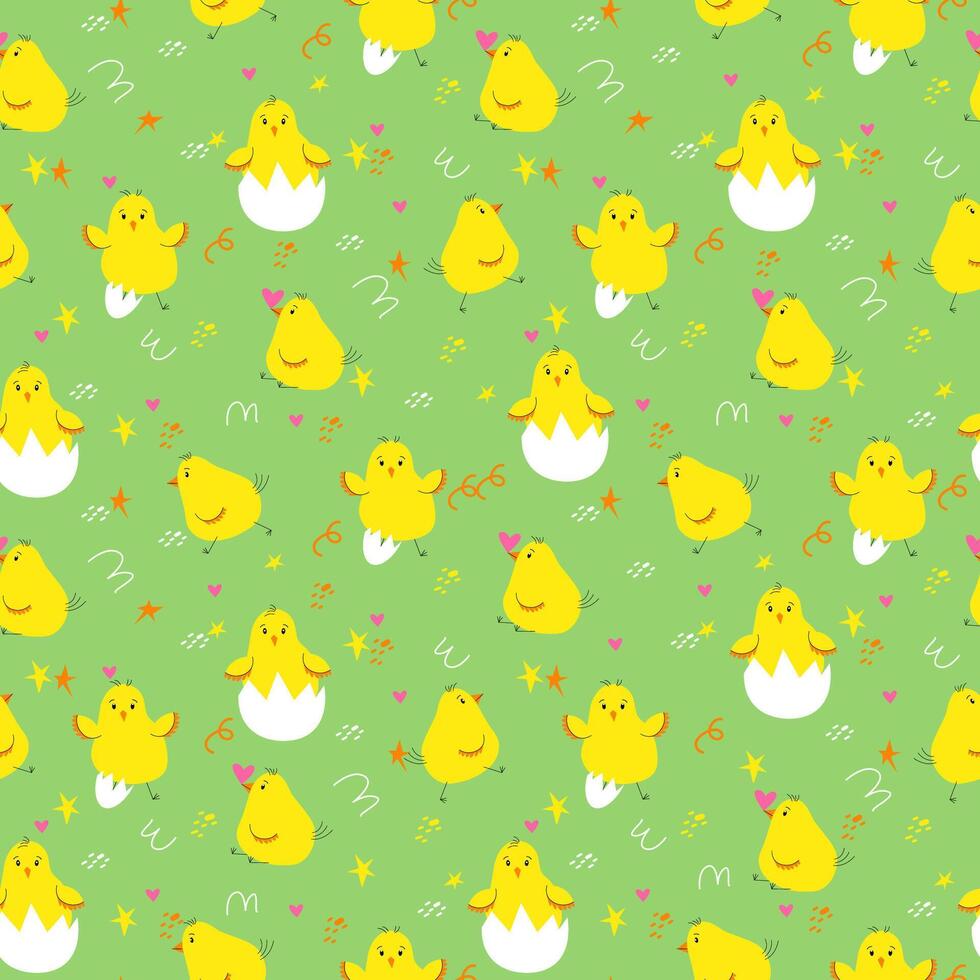 Seamless vector pattern with hatched little cute chickens. Print for children textiles, packaging, fabric, wallpaper, packaging.