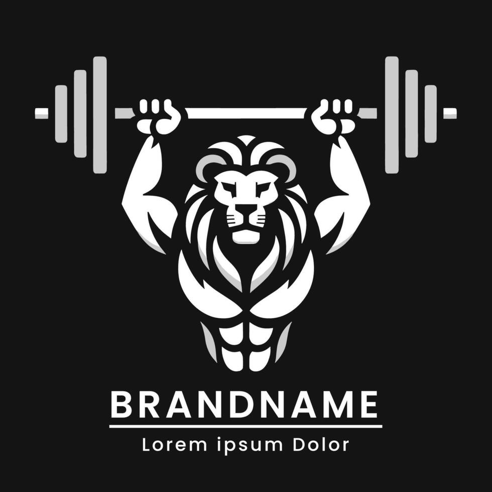 Powerful lion logo elevates the barbell branding of a fitness, health or strength business vector