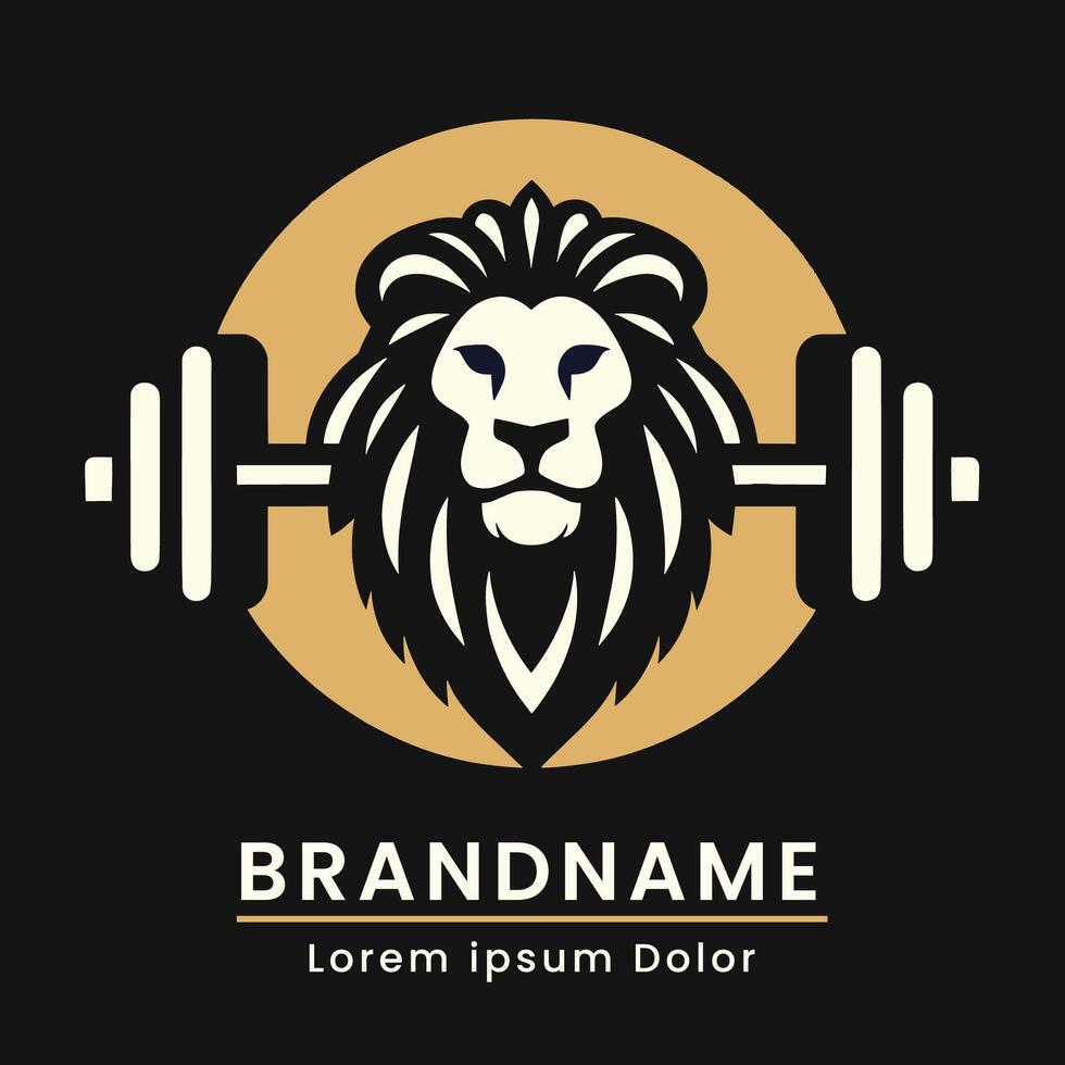 gimnasio logo león y barra con pesas para gimnasio marca emblema moderno vector