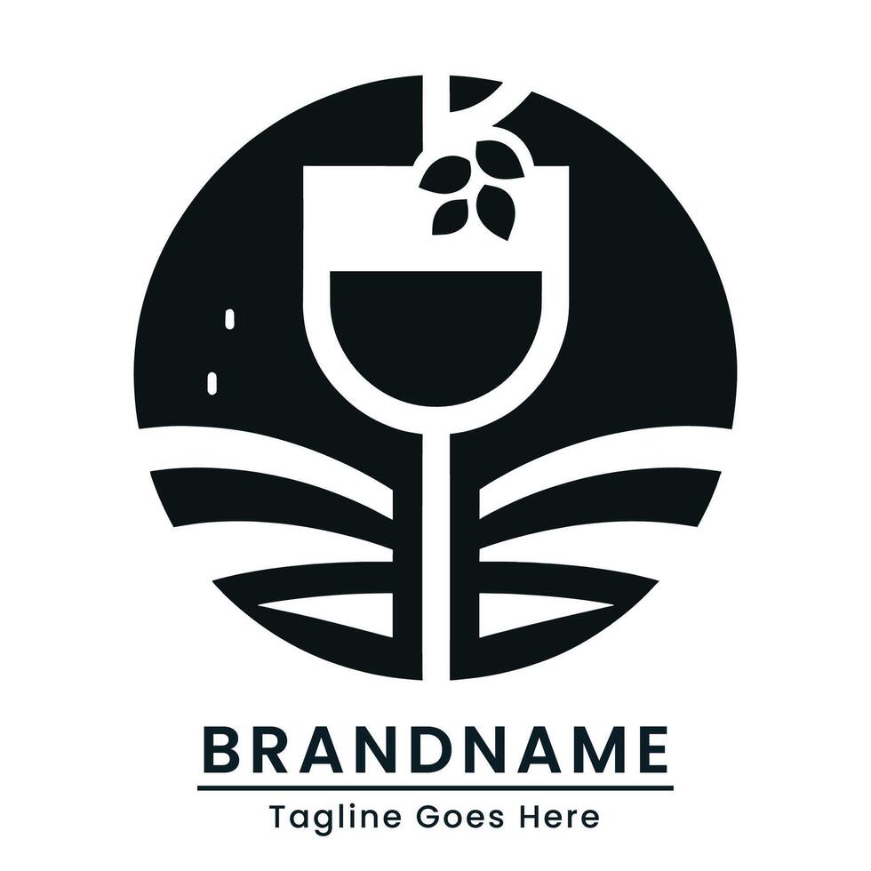circle wine logo classic Elegant with modern  element aesthetics with single color vector