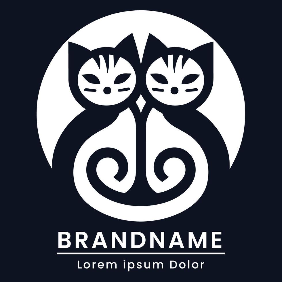 gemelo gato logo sencillo y plano japonés estilo linda blanco logo para marca vector