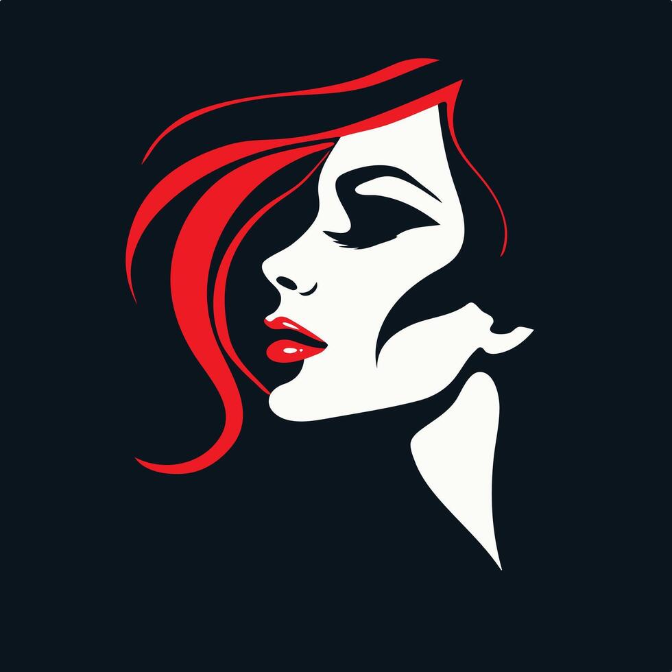 Bold Woman's Profile in Red and Black - Graphic Art for Femininity and Beauty Concepts vector