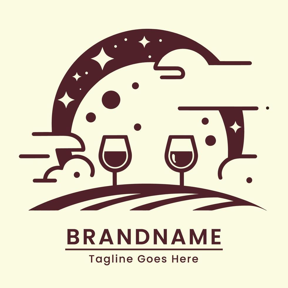 two glass wine logo Classic Elegant with traditional motif and japan element aesthetics with soft color vector