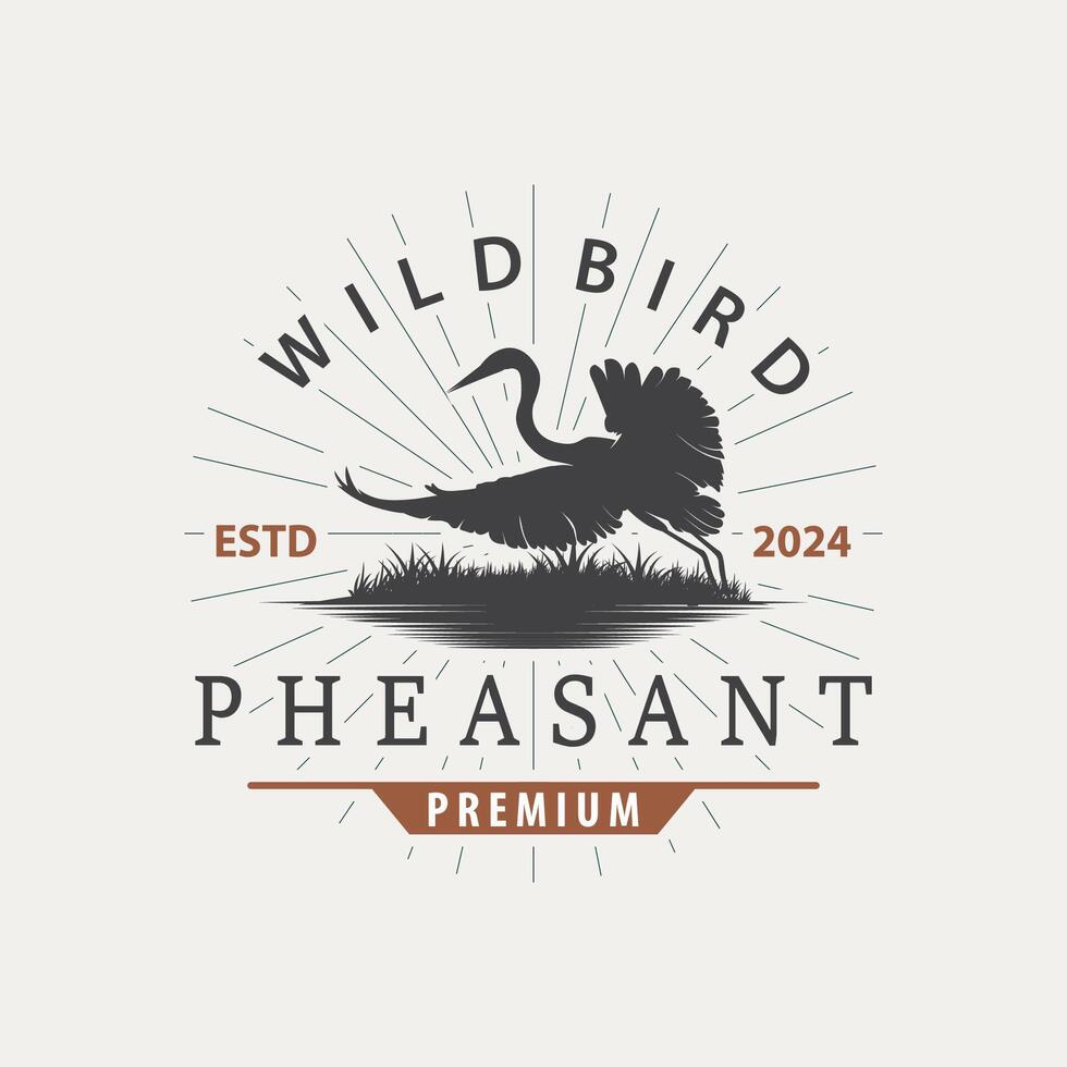 cigüeña pájaro logo, garza, césped, y río diseño, vector sencillo modelo ilustración