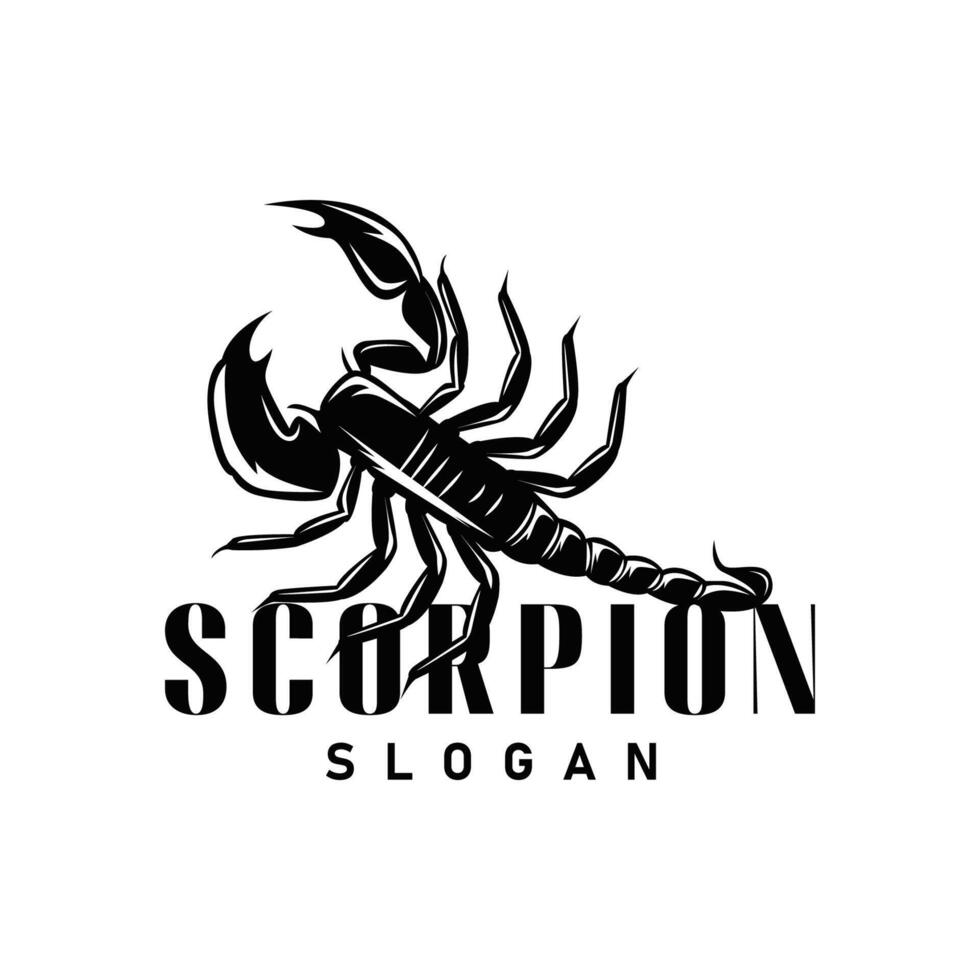 escorpión logo identidad diseño Clásico retro sencillo negro silueta modelo venenoso bosque animal vector