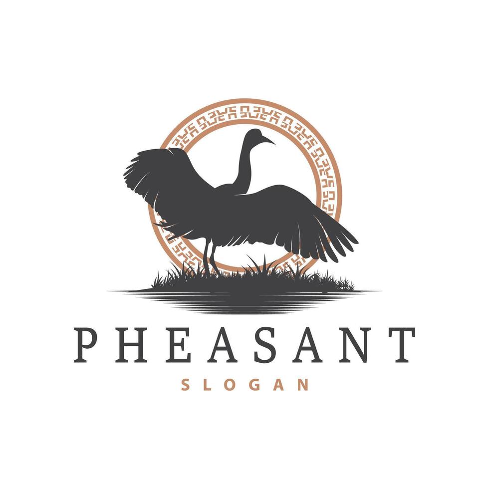 Stork Bird Logo, Heron, Grass, And River Design, Vector Simple Template illustration