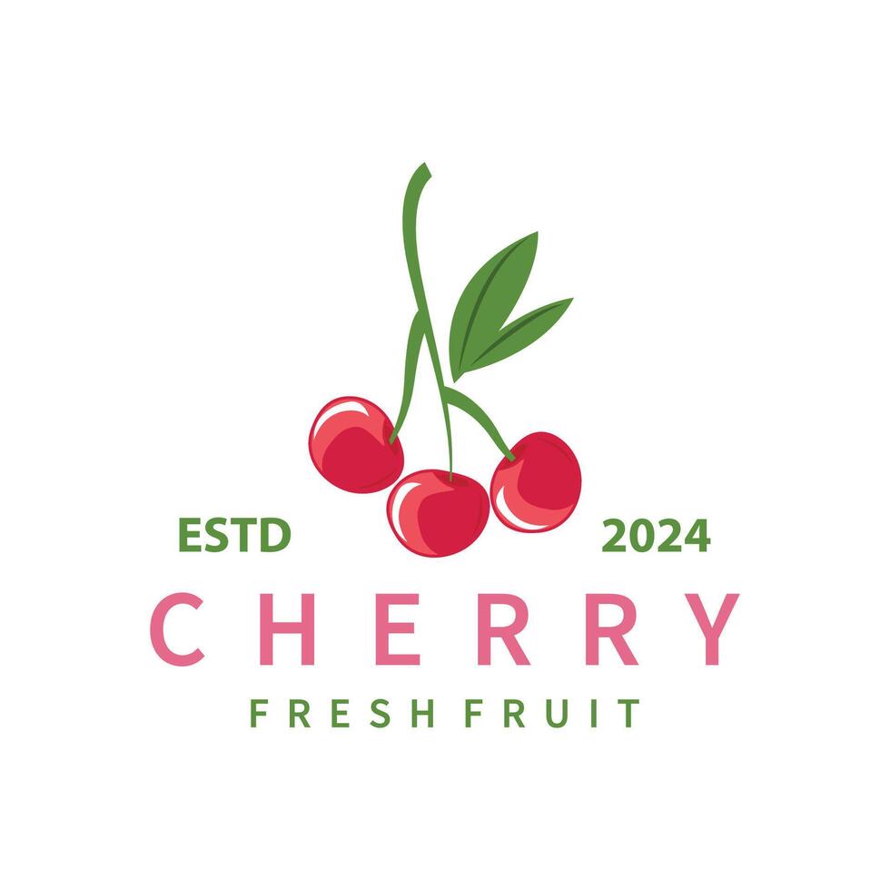 Red berry fruit garden plant silhouette design template cherry logo vector illustration
