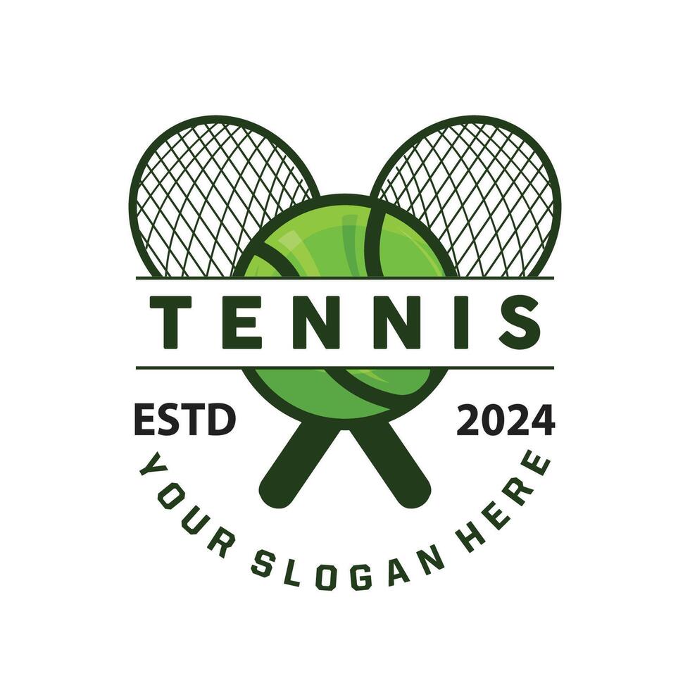 tenis Deportes logo, pelota y raqueta diseño para sencillo y moderno torneo campeonato Deportes vector