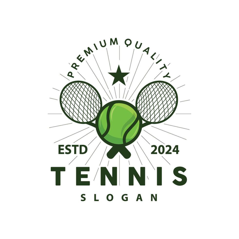 tenis Deportes logo, pelota y raqueta diseño para sencillo y moderno torneo campeonato Deportes vector