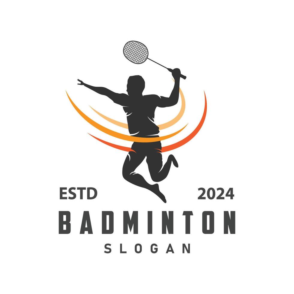 Badminton logo vector black silhouette badminton sport player vintage minimalist racket and shuttlecock design illustration template