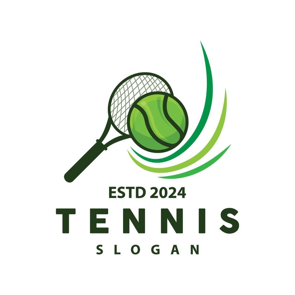 tenis Deportes logo, pelota y raqueta diseño para sencillo y moderno torneo campeonato Deportes vector
