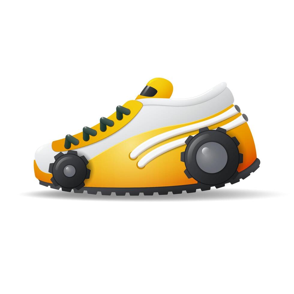Modern racing car style sneaker. Realistic image of sports shoes for design, walking, shopping and selling. Vector illustration.