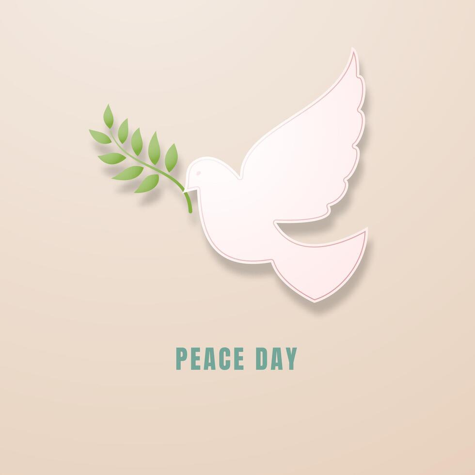 Bird dove with an olive branch in honor of the International Day of Peace. Vector illustration.