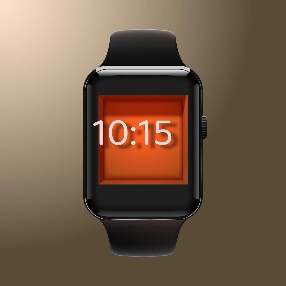 Smart watch with a black strap in a modern design style. Vector illustration.