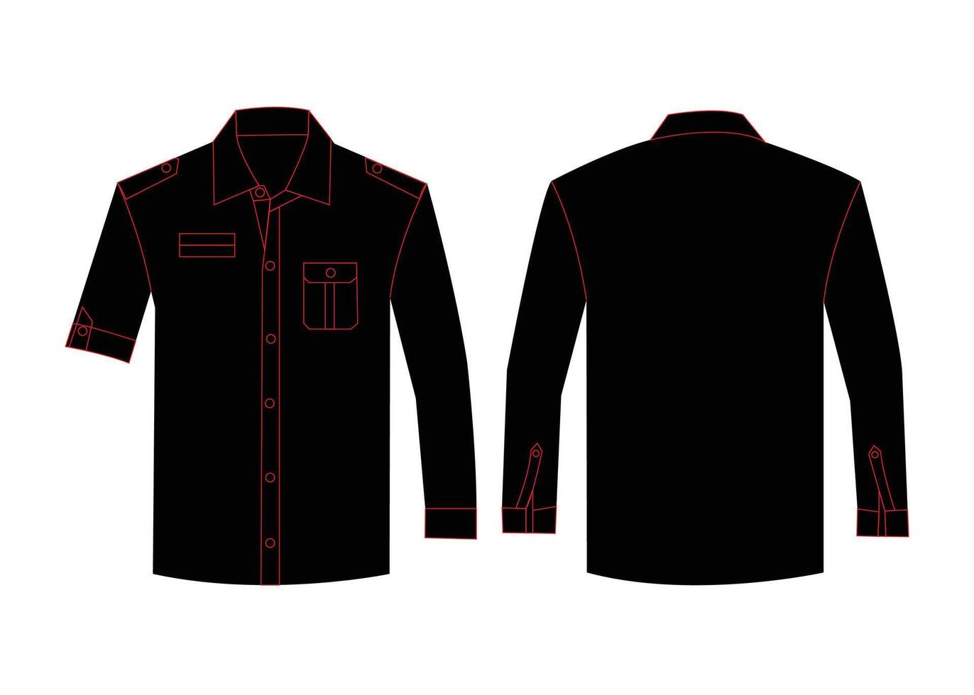 Office shirt in black and red stripe.With front and back view mockup Free Vector vector illustration