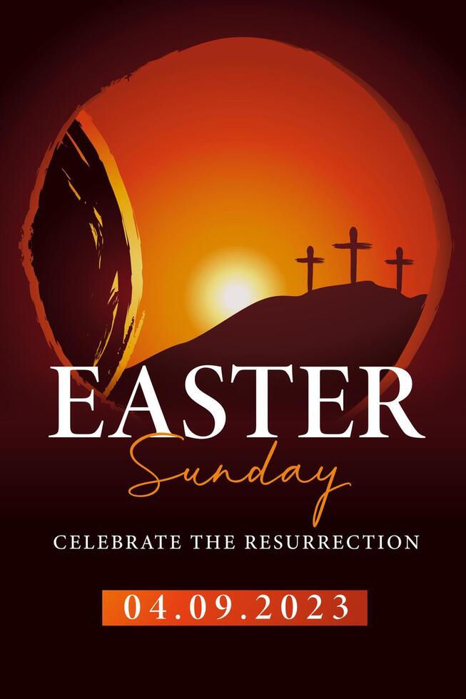 Easter Sunday church poster template. Easter worship service invitation blank. vector