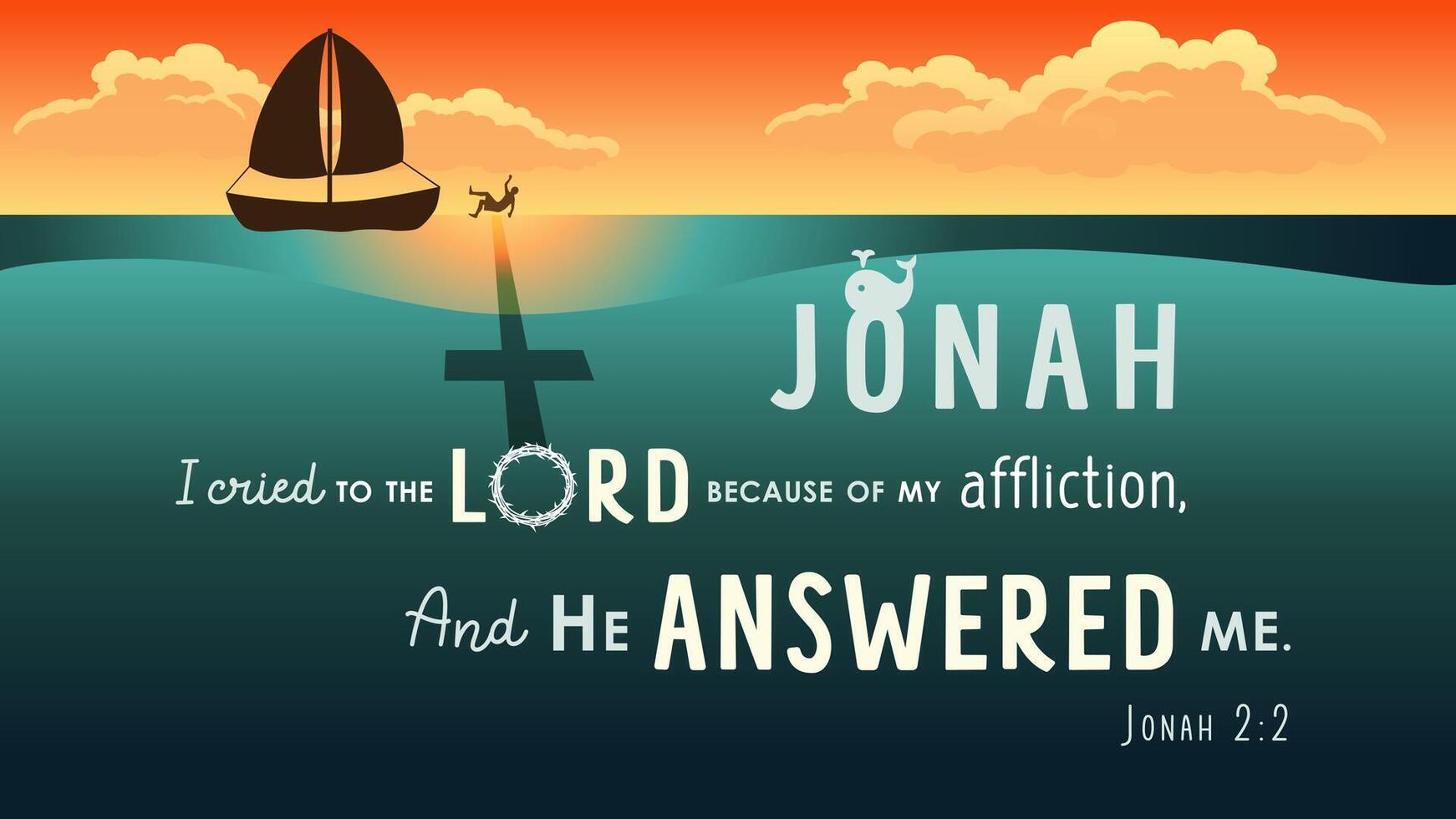 Vector illustration of Jonah story. Church poster. Sunday school banner template. Creative design