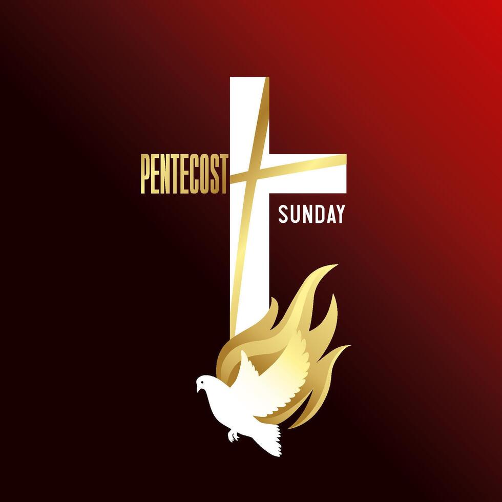 Pentecost Sunday, Jesus cross and dove christian banner. vector