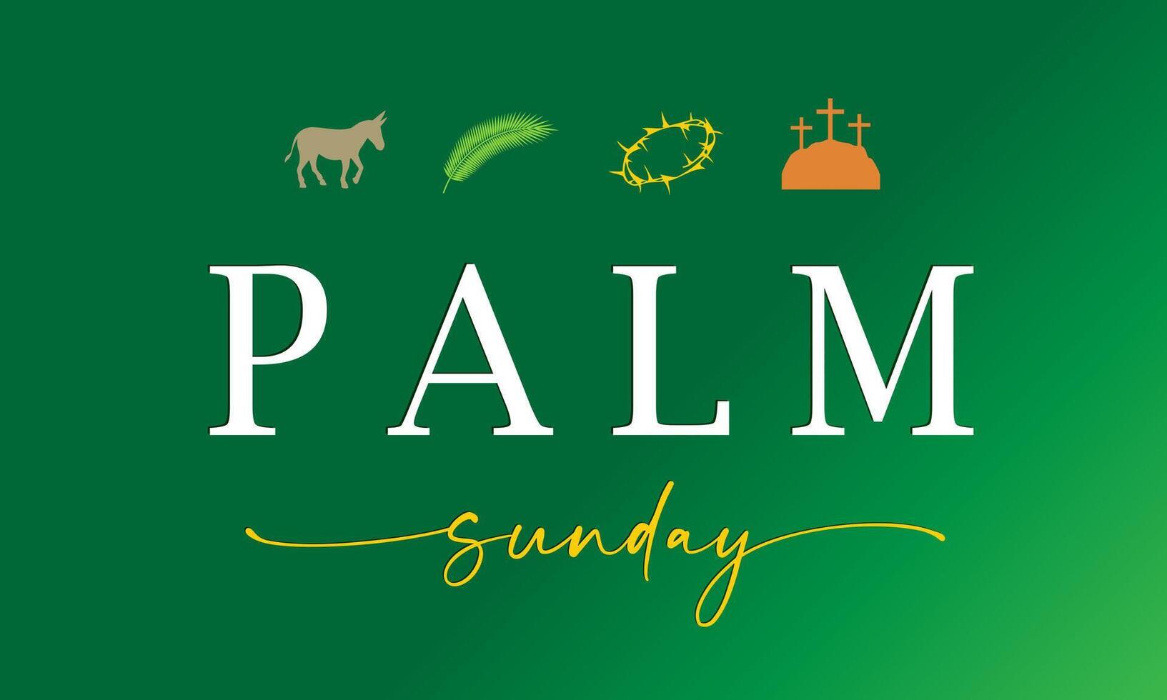 Palm Sunday greeting card with set Christian symbols. Vector illustration