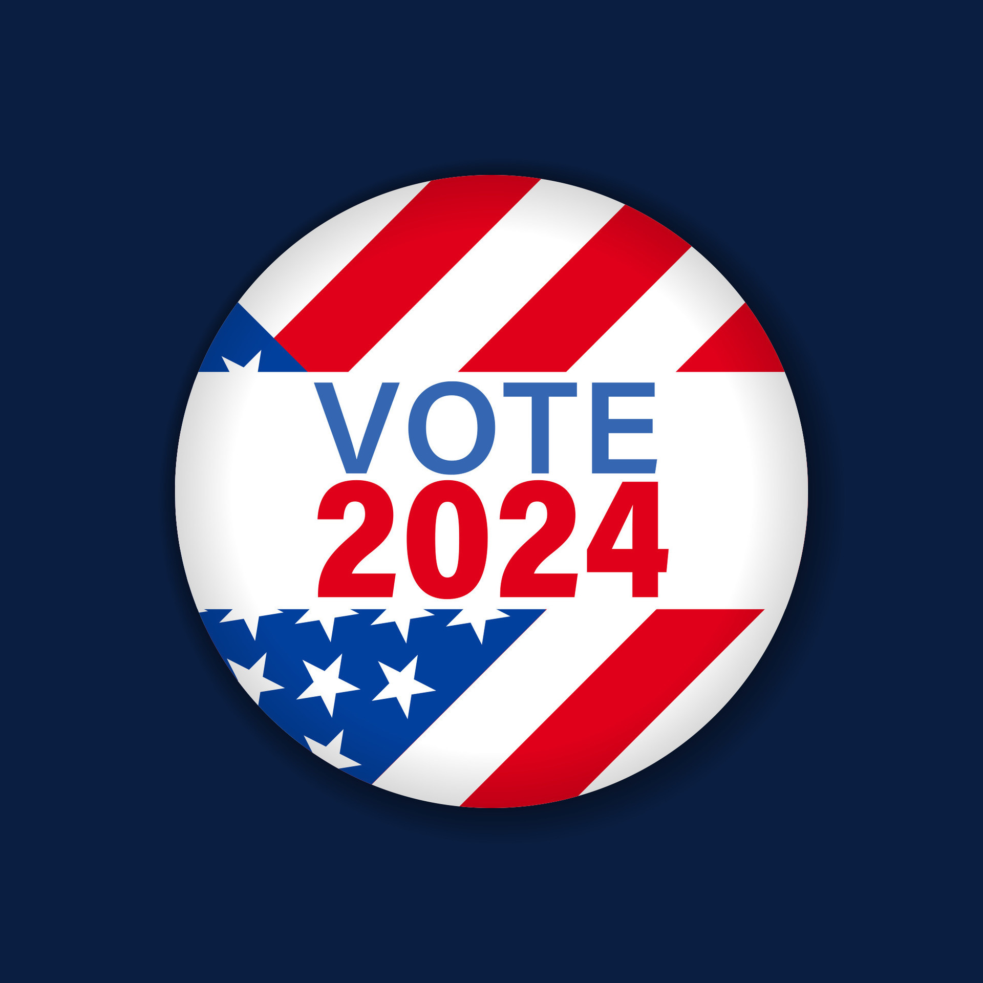 Vote 2024, Election Day round emblem. US presidential election vector