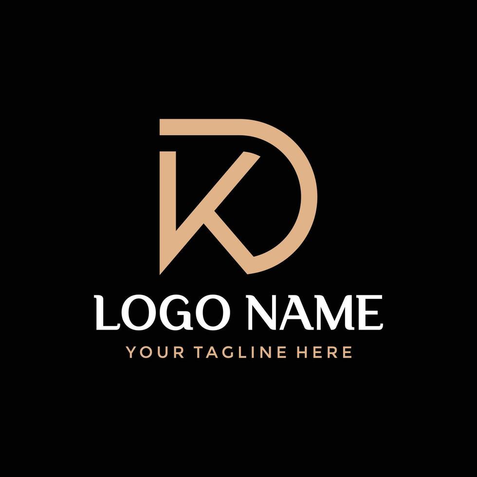 Flat monogram logotype golden letter initial KD or DK vector