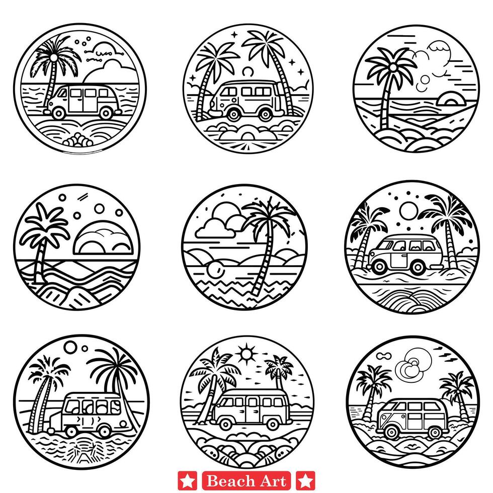 tropical tranquilidad vibrante playa Arte vector siluetas