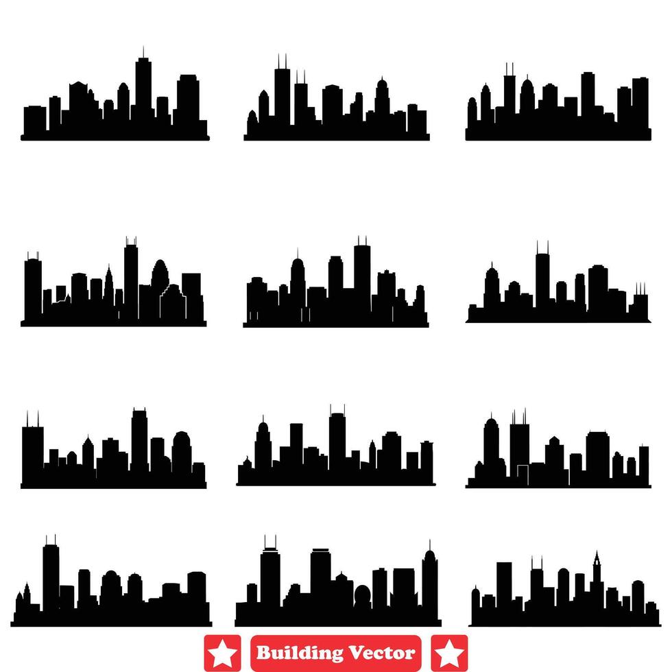 AI generated Cityscape Silhouette Pack Dynamic Vector Buildings Enabling Versatile Design Possibilities for Creative Projects