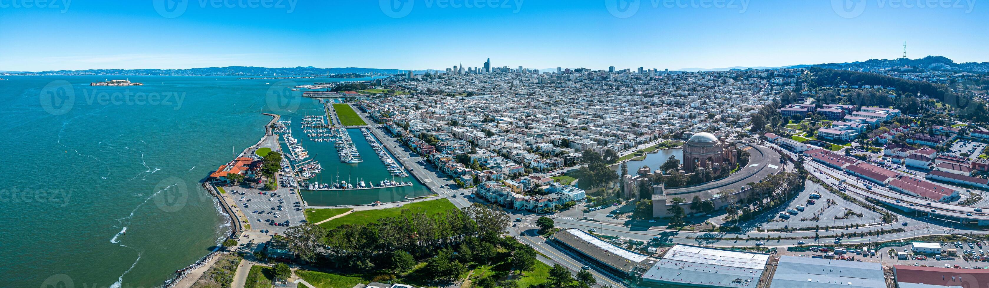 San Francisco Aerial view of the coast piers and townton from Marina Green photo