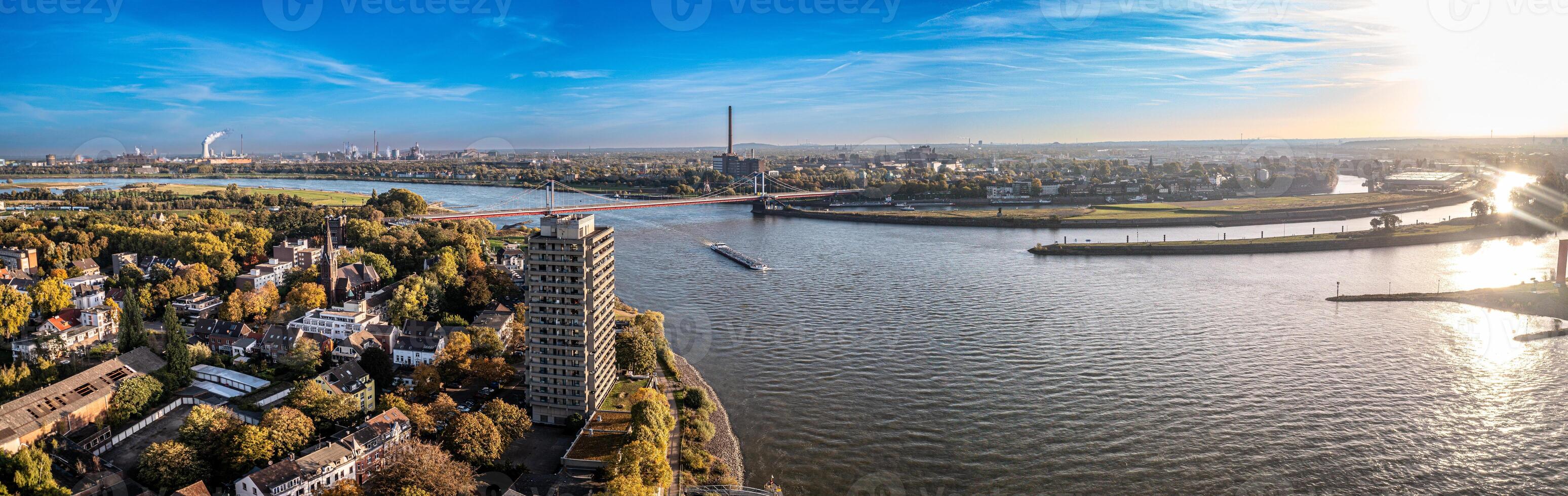 Duisburg Ruhr Area. Rhein River. Drone Aerial in autumn photo