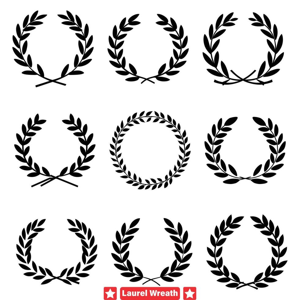 Iconic Laurel Wreath Silhouette Assortment  Emblematic Accents for Premium Artworks vector