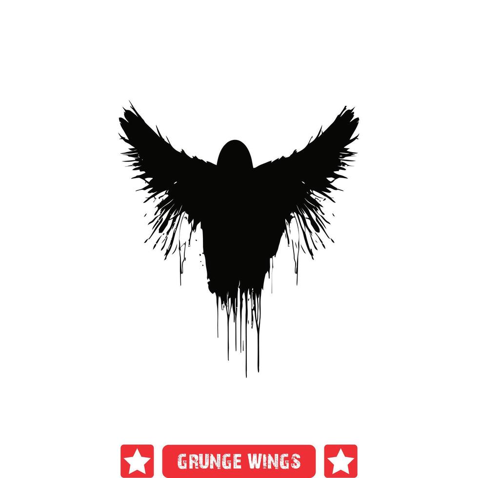 Aged Grunge Wings Illustrations  Weathered Vector Elements for Graphic Design