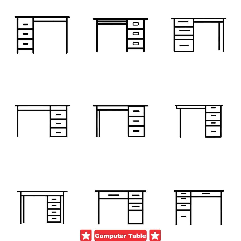 moderno espacio de trabajo colección pulcro computadora mesa vector siluetas para oficina y hogar