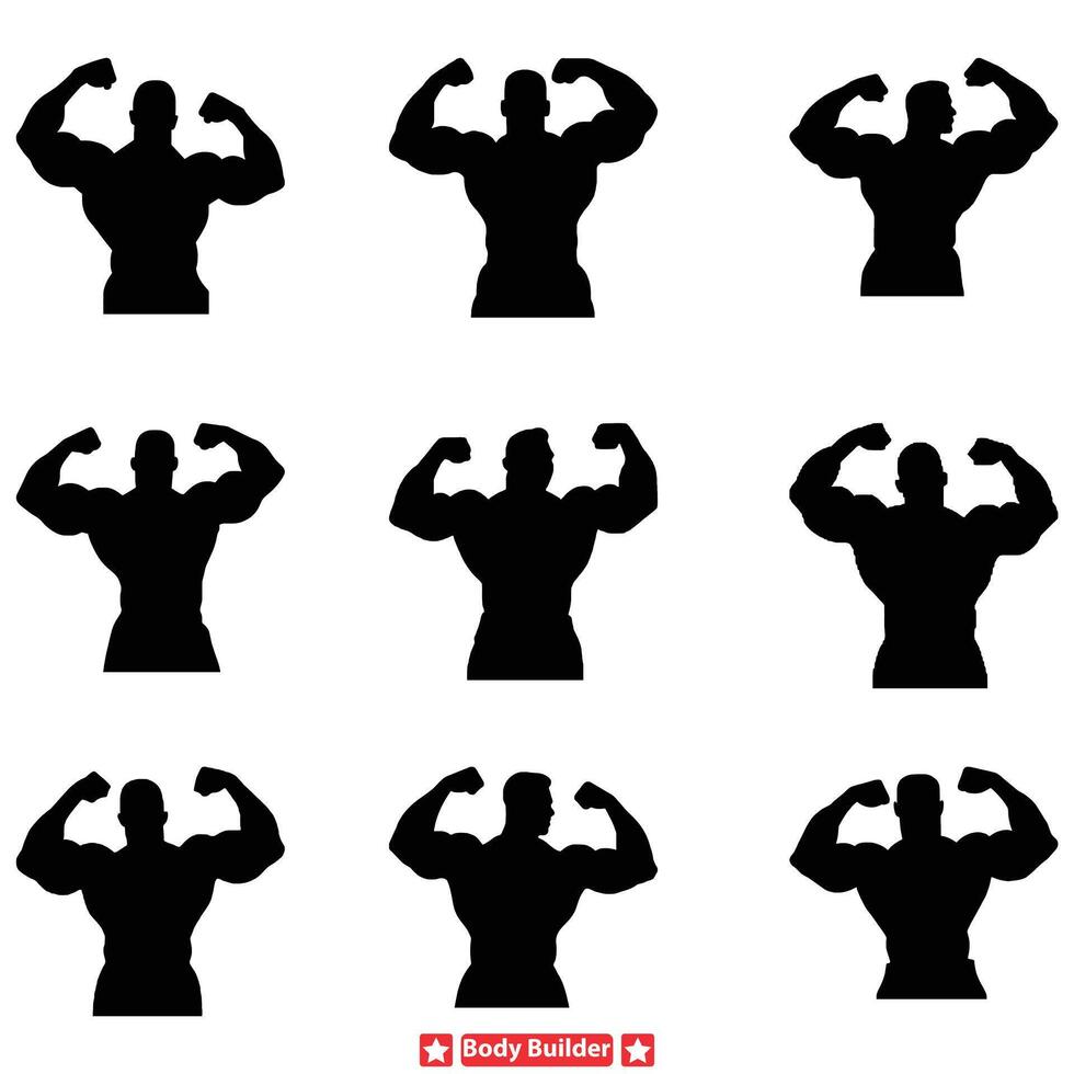 Iron Warriors Intense Bodybuilder Silhouettes Ideal for Fitness Studio Logos vector