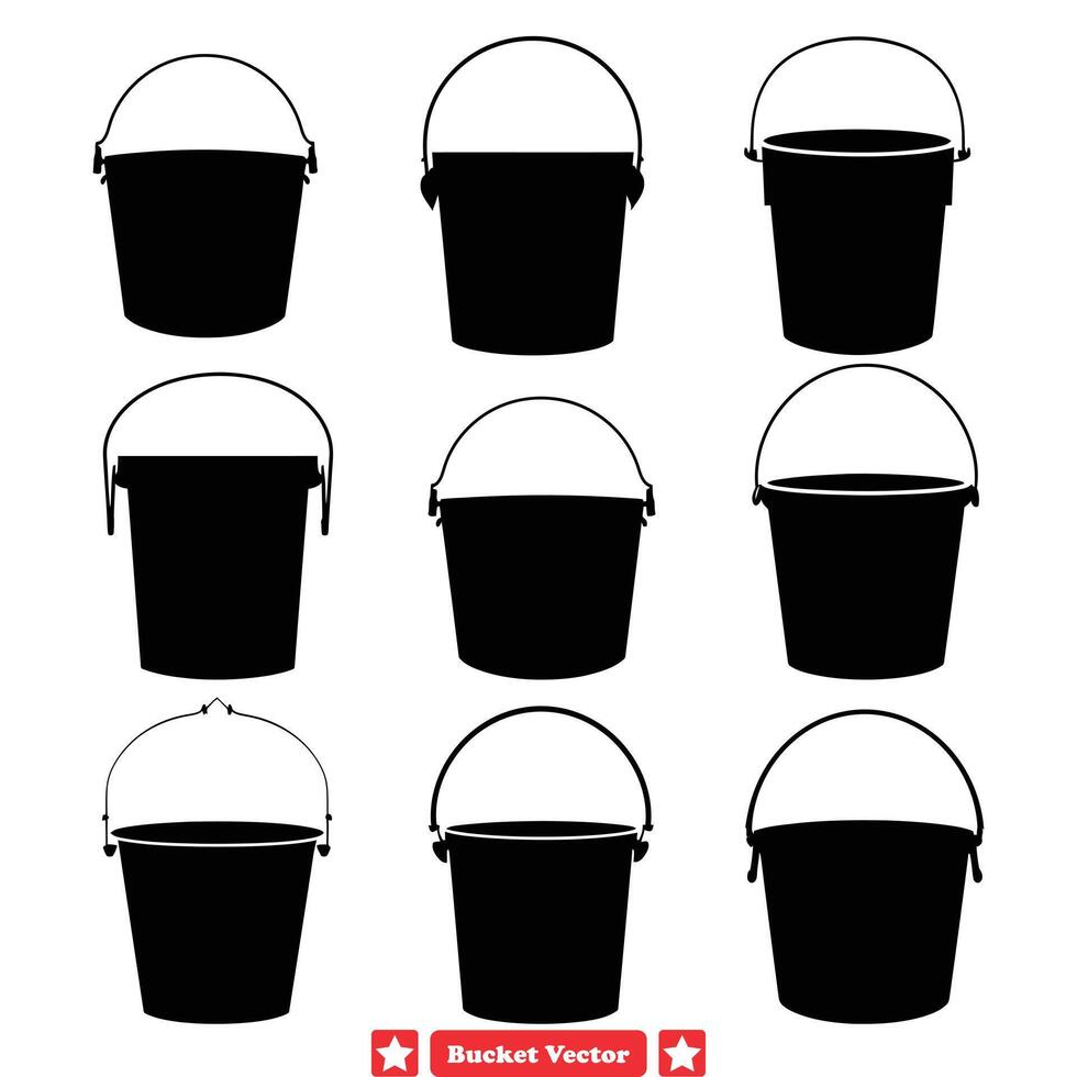 AI generated Vintage and Modern Bucket Silhouettes Diverse Set for Crafts, Decor, and Graphic Design vector